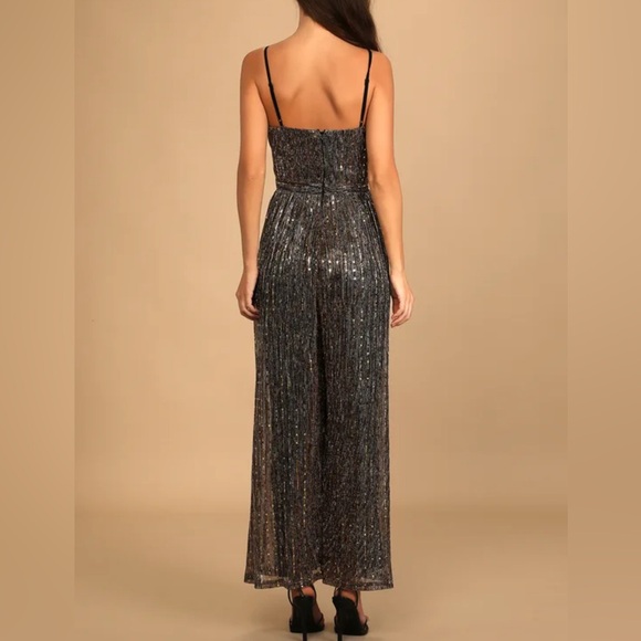 Disco Party Black Multi Metallic Wide-Leg Jumpsuit - Picture 3 of 8